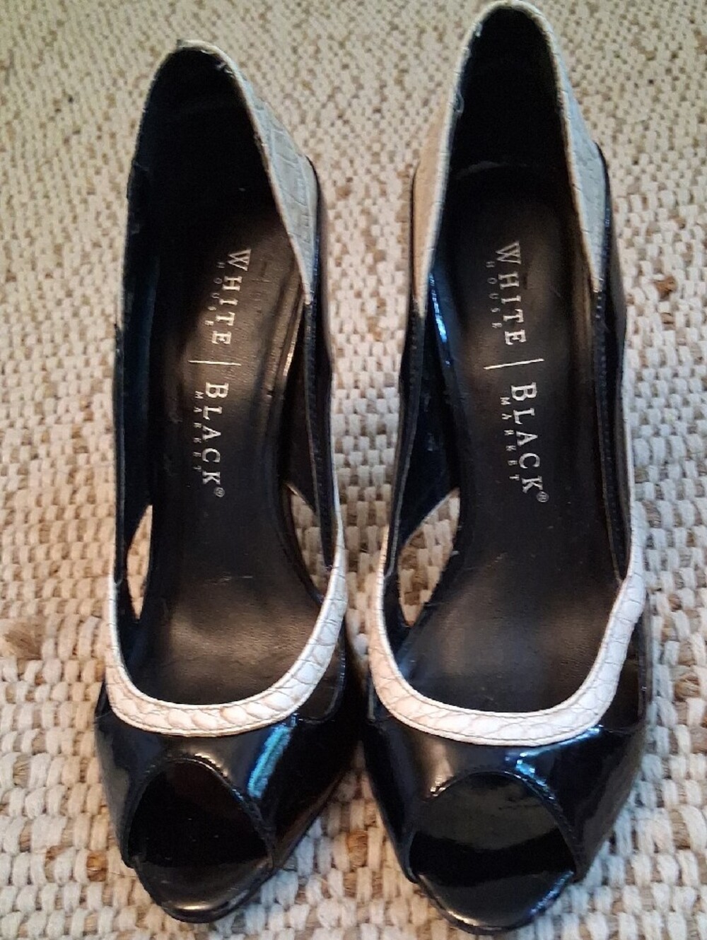 White House Black Market Black & White Peep-Toe Stiletto Heels - Picture 7 of 7